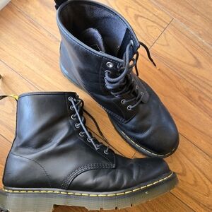 Dr. Martens Black Leather Boots with Yellow Stitching Wintergrip